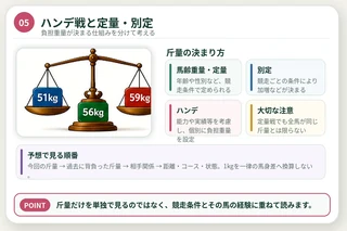 馬齢重量・定量・別定・ハンデの違いと斤量の見方を整理した図解
