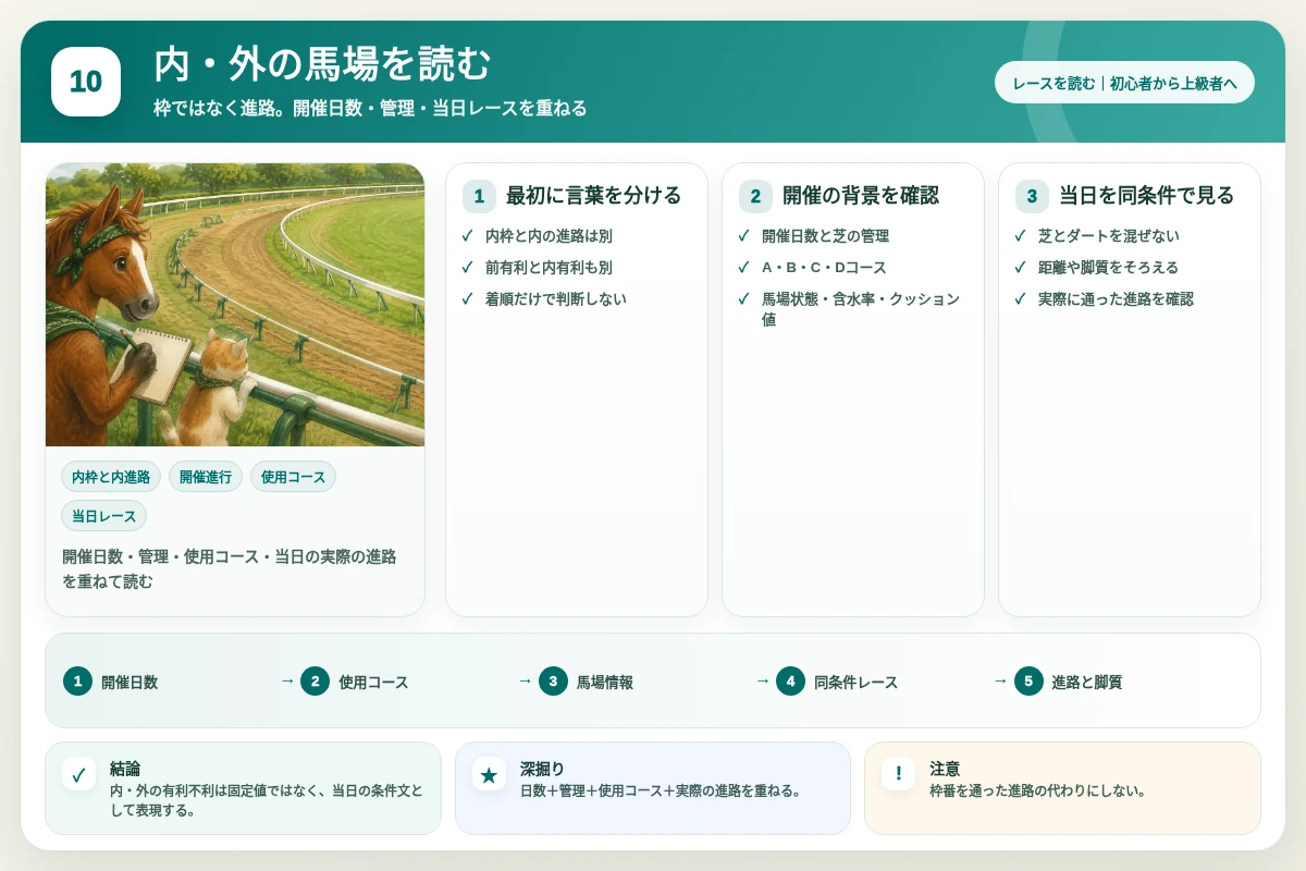 開催日数・管理・使用コース・当日の実際の進路を重ねて読む図解